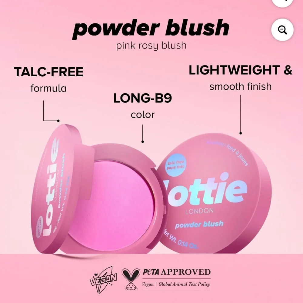 Lottie London Powder Blush Universal Rosy, 100% Vegan & Talc-Free, 0.14 oz